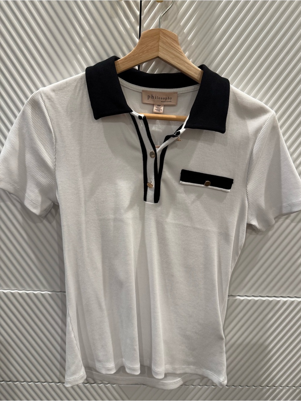Philosophy White Polo with Black Collar and Trim